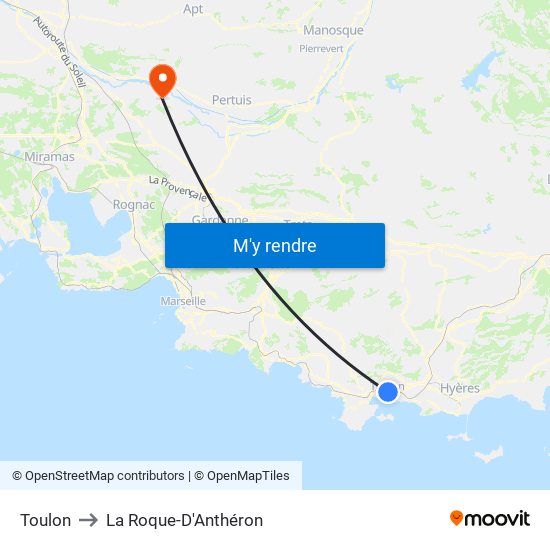 Toulon to La Roque-D'Anthéron map