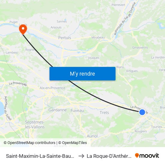 Saint-Maximin-La-Sainte-Baume to La Roque-D'Anthéron map