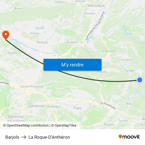 Barjols to La Roque-D'Anthéron map