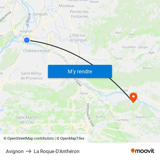 Avignon to La Roque-D'Anthéron map