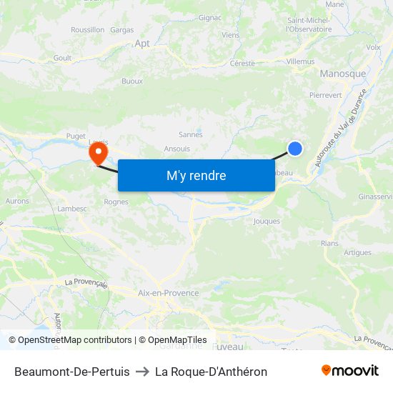 Beaumont-De-Pertuis to La Roque-D'Anthéron map