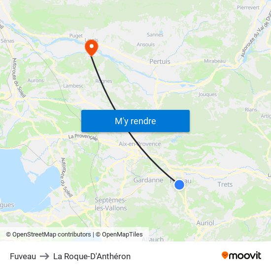Fuveau to La Roque-D'Anthéron map
