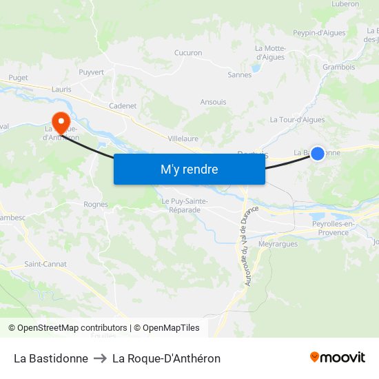La Bastidonne to La Roque-D'Anthéron map