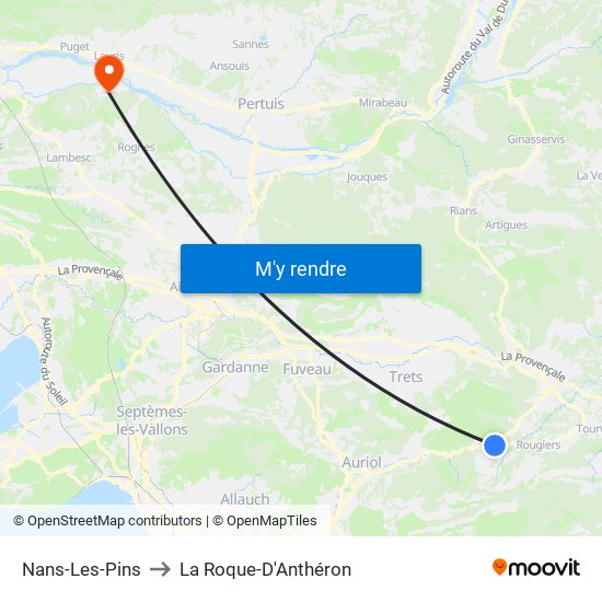 Nans-Les-Pins to La Roque-D'Anthéron map