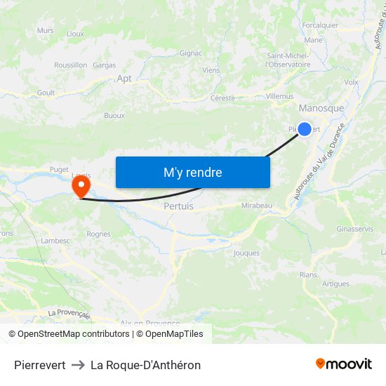 Pierrevert to La Roque-D'Anthéron map