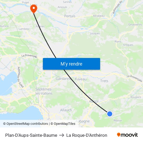 Plan-D'Aups-Sainte-Baume to La Roque-D'Anthéron map