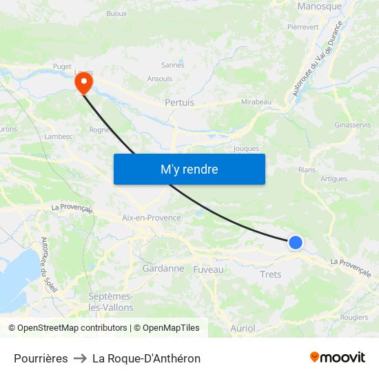Pourrières to La Roque-D'Anthéron map