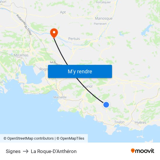 Signes to La Roque-D'Anthéron map