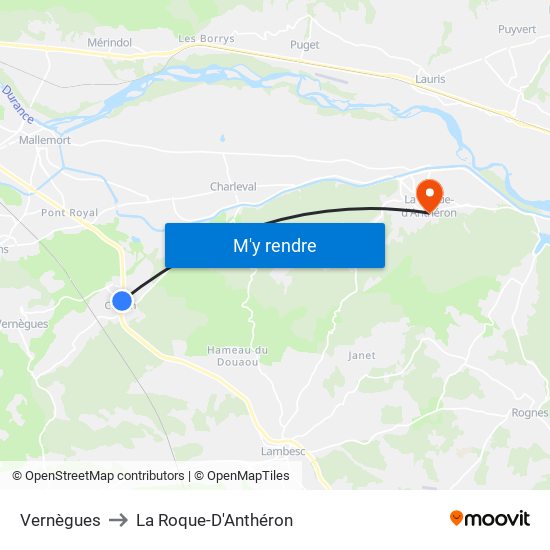 Vernègues to La Roque-D'Anthéron map