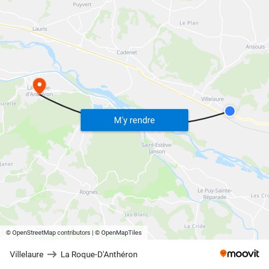 Villelaure to La Roque-D'Anthéron map