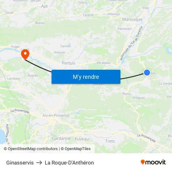 Ginasservis to La Roque-D'Anthéron map