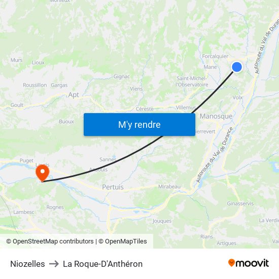 Niozelles to La Roque-D'Anthéron map