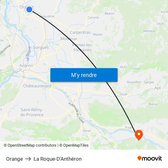 Orange to La Roque-D'Anthéron map