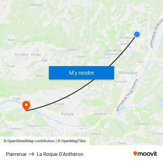 Pierrerue to La Roque-D'Anthéron map