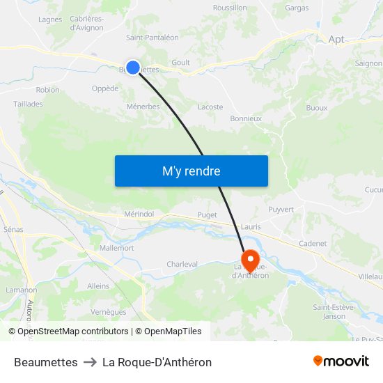 Beaumettes to La Roque-D'Anthéron map