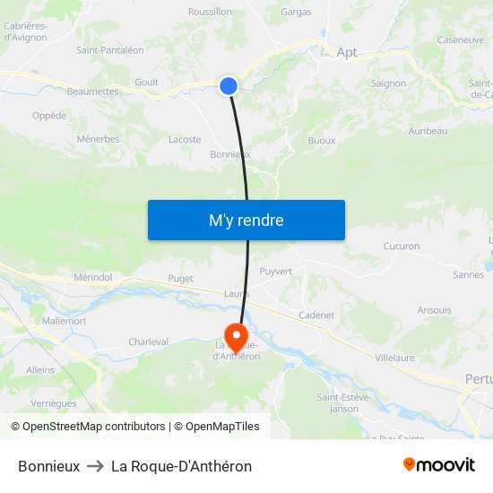Bonnieux to La Roque-D'Anthéron map