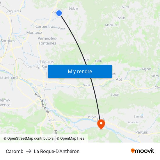 Caromb to La Roque-D'Anthéron map