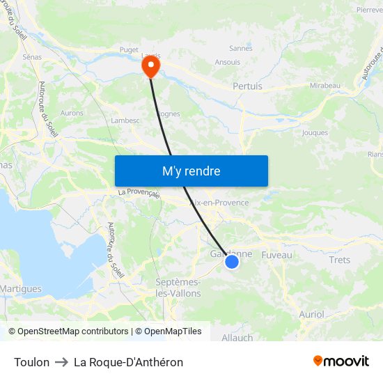 Toulon to La Roque-D'Anthéron map