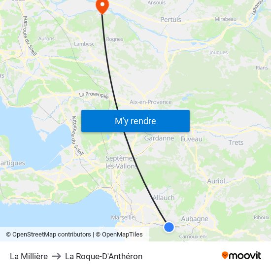La Millière to La Roque-D'Anthéron map