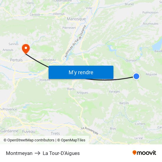 Montmeyan to La Tour-D'Aigues map