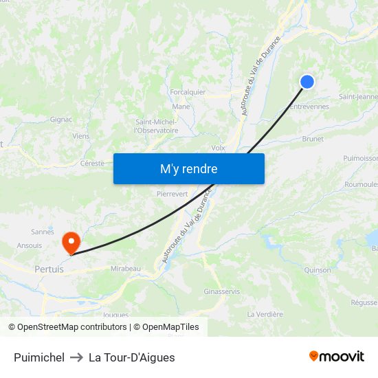 Puimichel to La Tour-D'Aigues map
