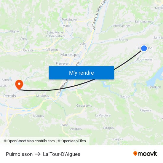 Puimoisson to La Tour-D'Aigues map