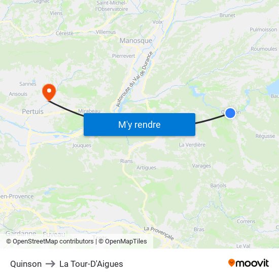 Quinson to La Tour-D'Aigues map