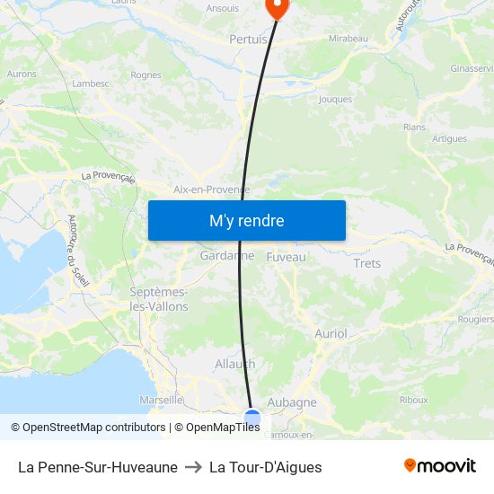 La Penne-Sur-Huveaune to La Tour-D'Aigues map