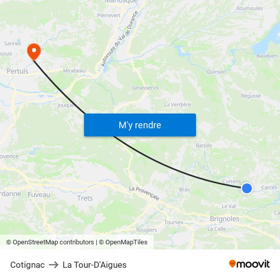 Cotignac to La Tour-D'Aigues map