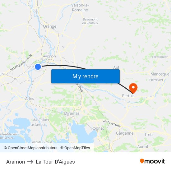 Aramon to La Tour-D'Aigues map