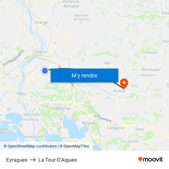 Eyragues to La Tour-D'Aigues map