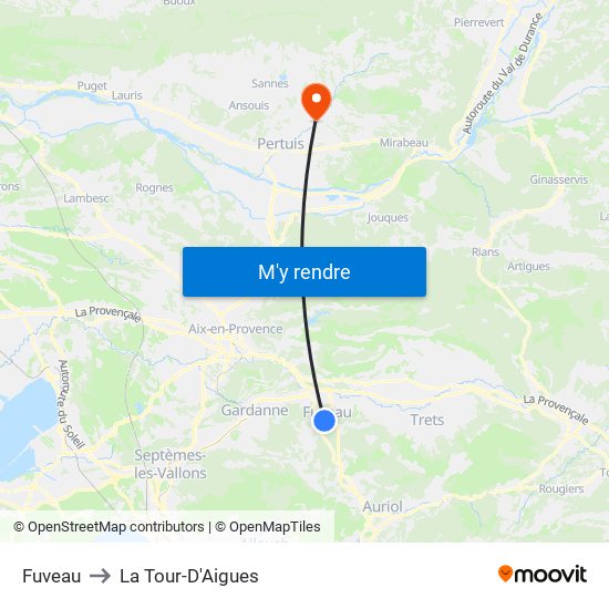 Fuveau to La Tour-D'Aigues map