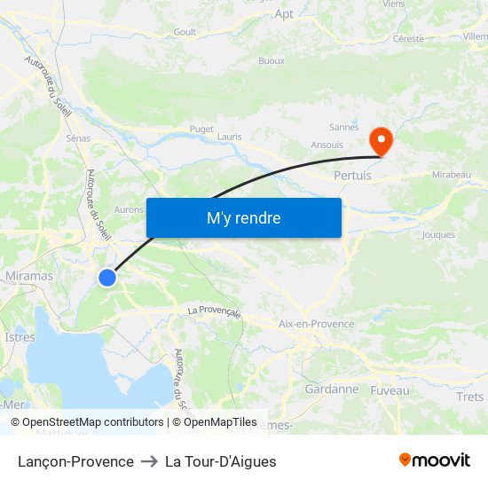 Lançon-Provence to La Tour-D'Aigues map