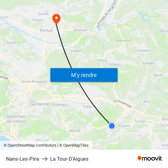 Nans-Les-Pins to La Tour-D'Aigues map