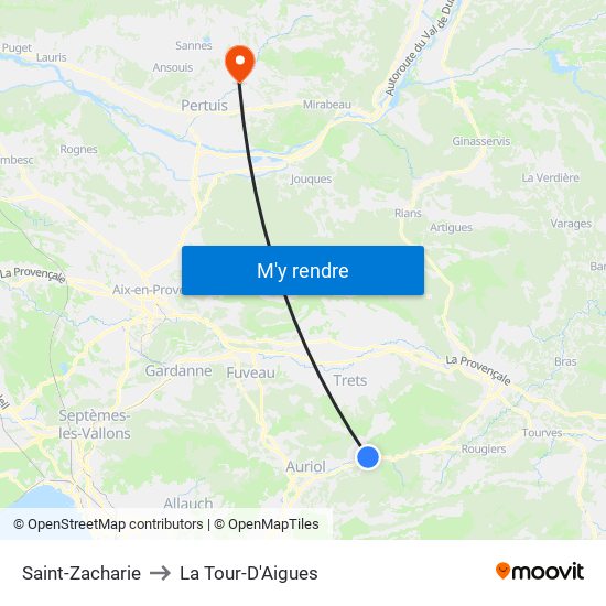 Saint-Zacharie to La Tour-D'Aigues map