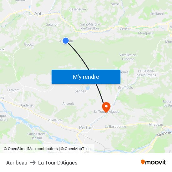 Auribeau to La Tour-D'Aigues map