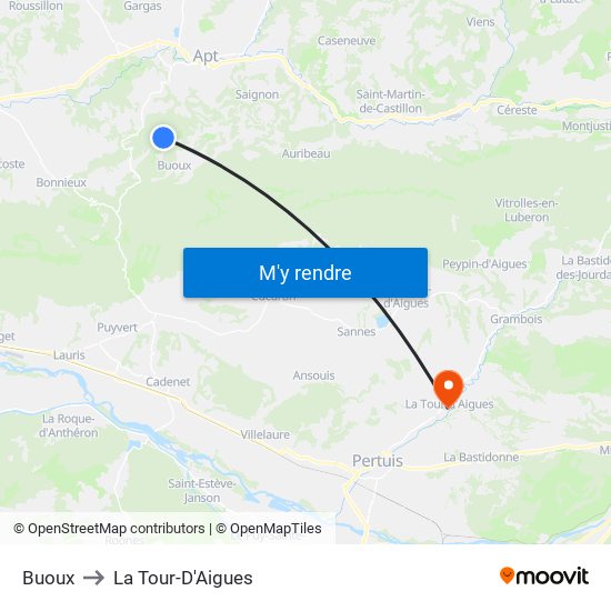 Buoux to La Tour-D'Aigues map