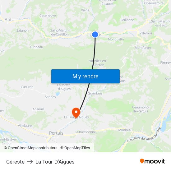 Céreste to La Tour-D'Aigues map