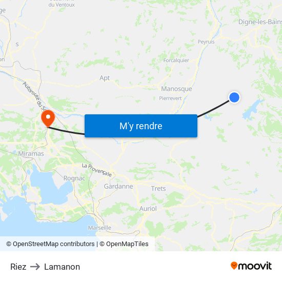 Riez to Lamanon map