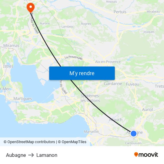 Aubagne to Lamanon map