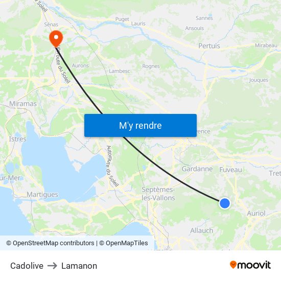Cadolive to Lamanon map