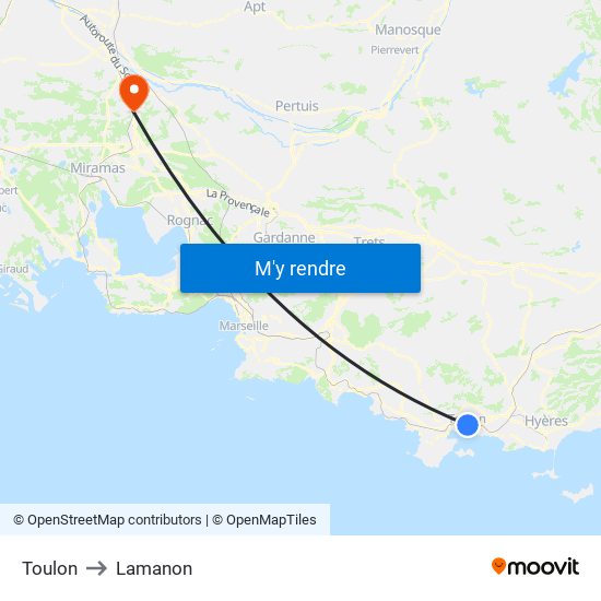 Toulon to Lamanon map