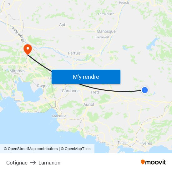 Cotignac to Lamanon map