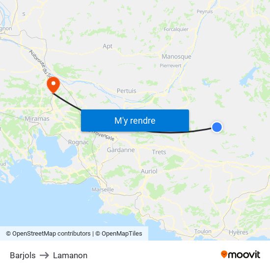 Barjols to Lamanon map