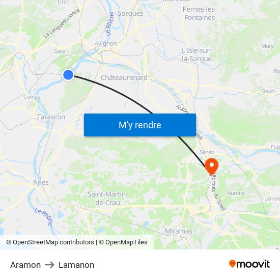 Aramon to Lamanon map