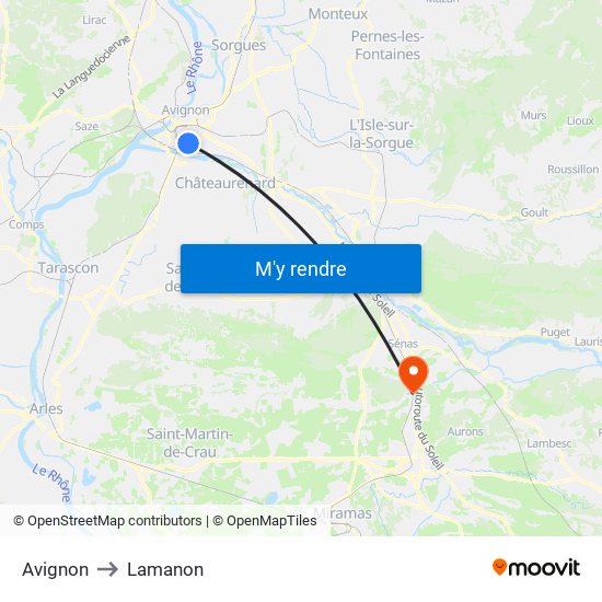 Avignon to Lamanon map