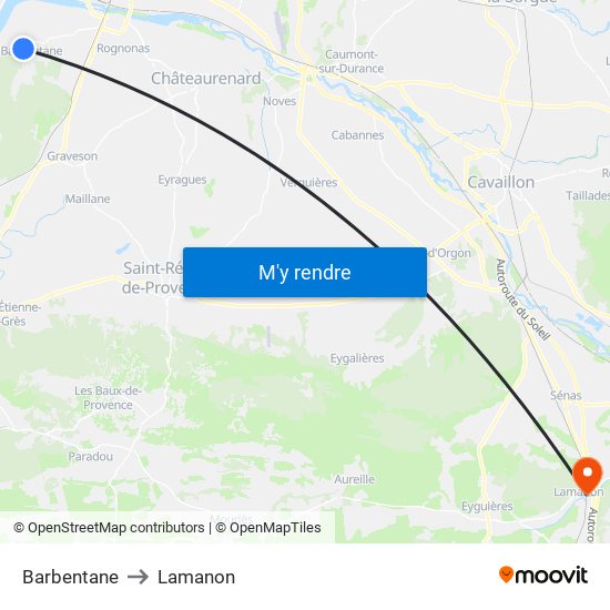 Barbentane to Lamanon map