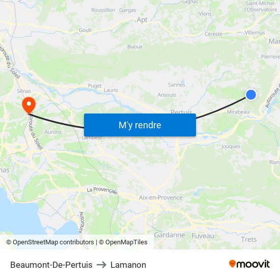 Beaumont-De-Pertuis to Lamanon map