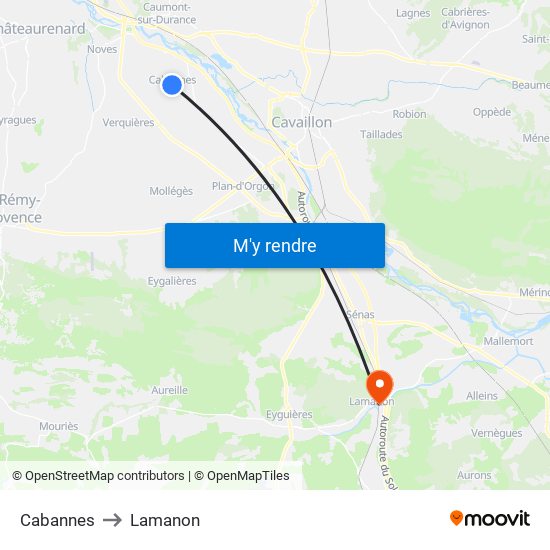 Cabannes to Lamanon map