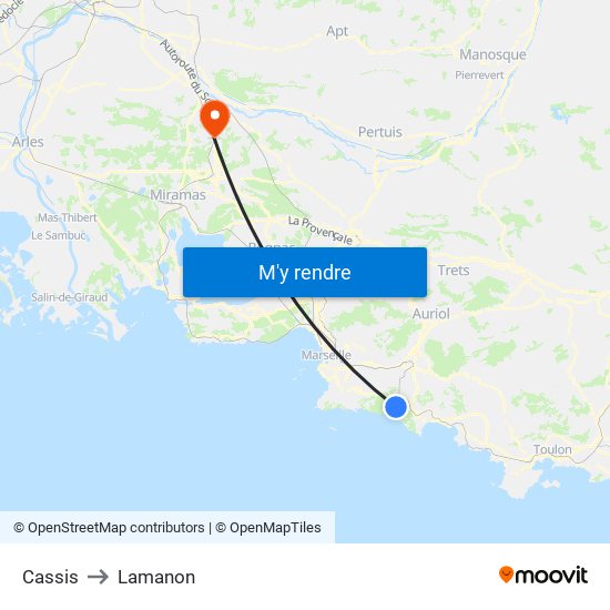 Cassis to Lamanon map